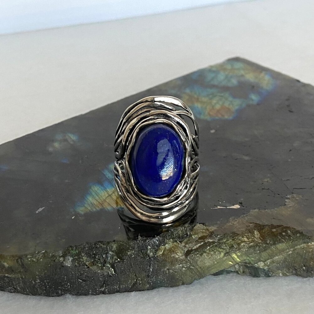 Didae Sterling Silver 925 Israel Modernist Oval Lapis Statement Ring Sz 10
